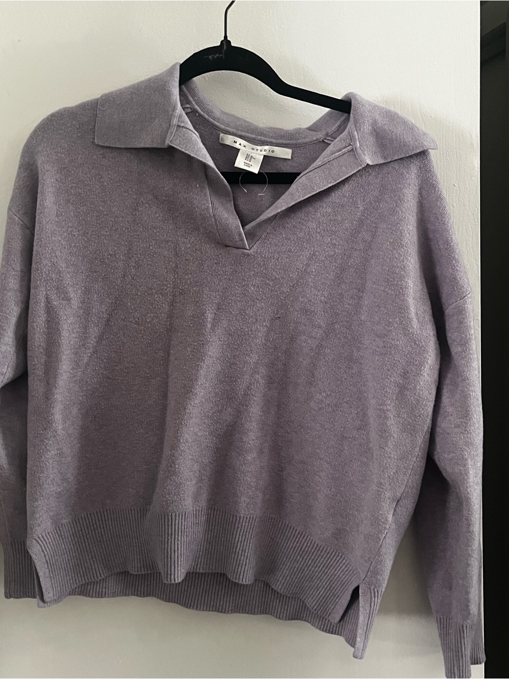 Max Studio Lavender V-Neck Collared Sweater
